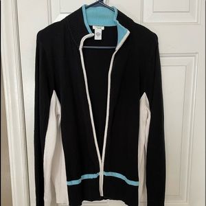 IZOD XFG Black, Blue, and White Cardigan Sweater